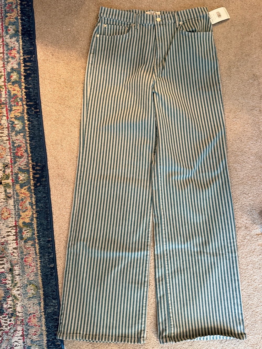 Free People Vertical Stripe Wide-Leg Pants in Blue and White